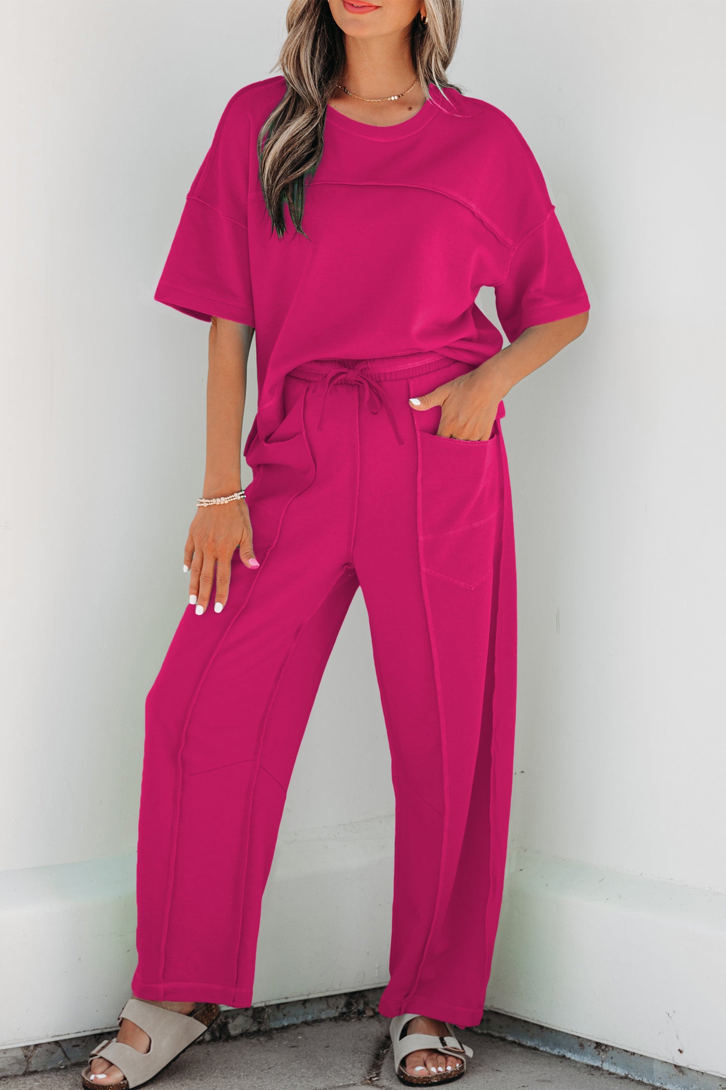 Mint Green Drop Shoulder Boxy Tee and Barrel Pants Set