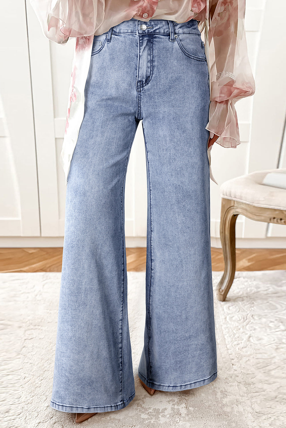 Dirty blue High Waist Button Zip Fly Bell Bottom Jeans