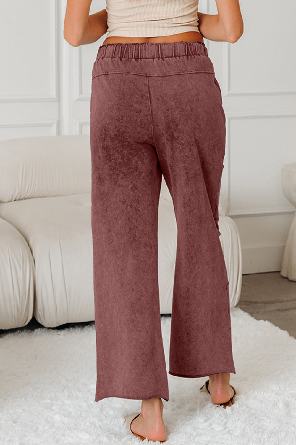 Wild Ginger Mineral Wash Lace-up High Waist Raw Hem Patched Pocket Pants