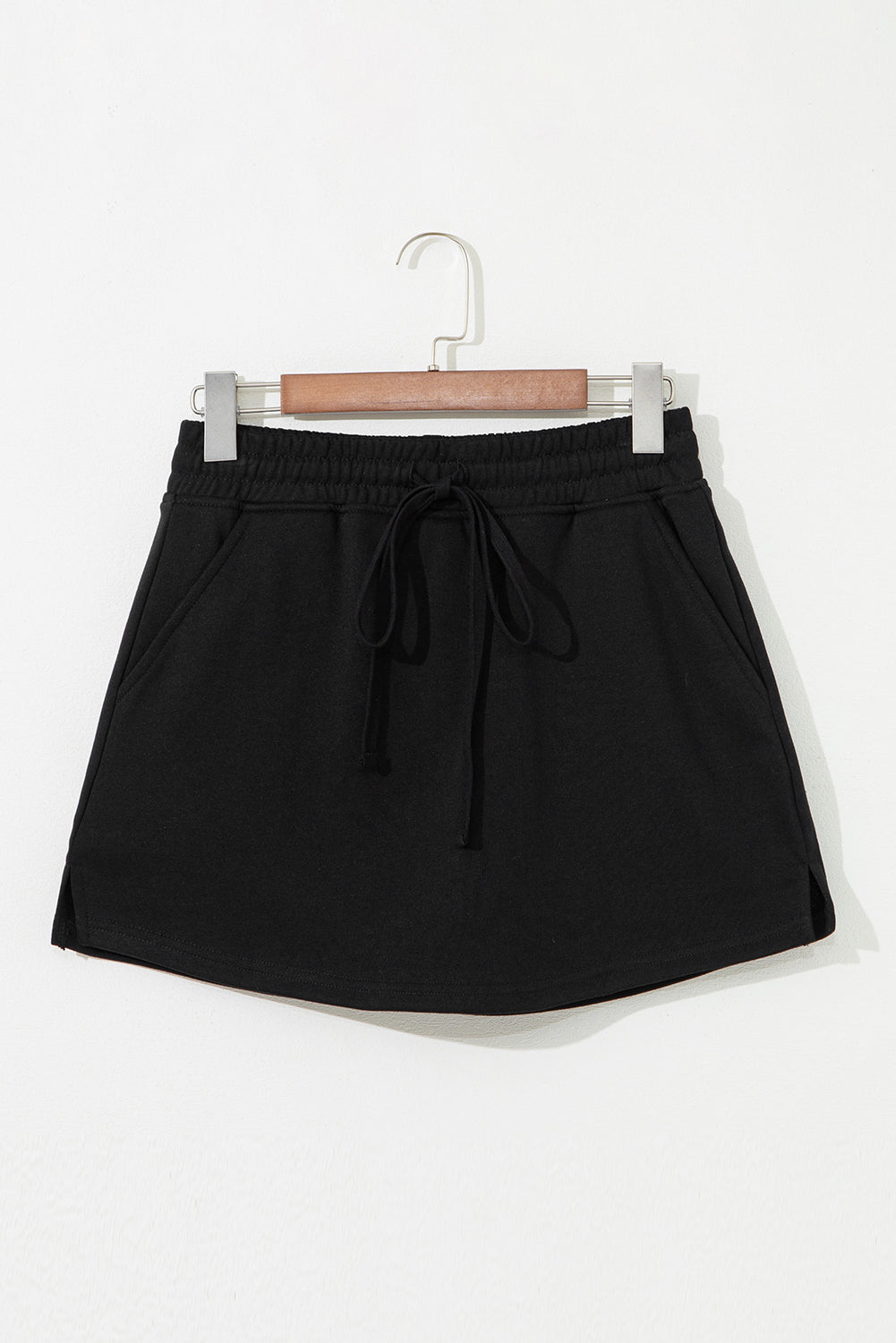 Light Green French Terry Drawstring Mini Skort with Pockets