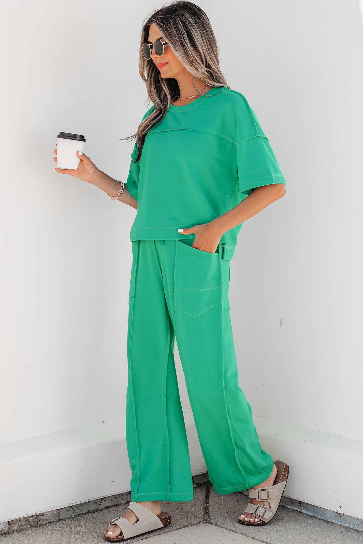 Mint Green Drop Shoulder Boxy Tee and Barrel Pants Set