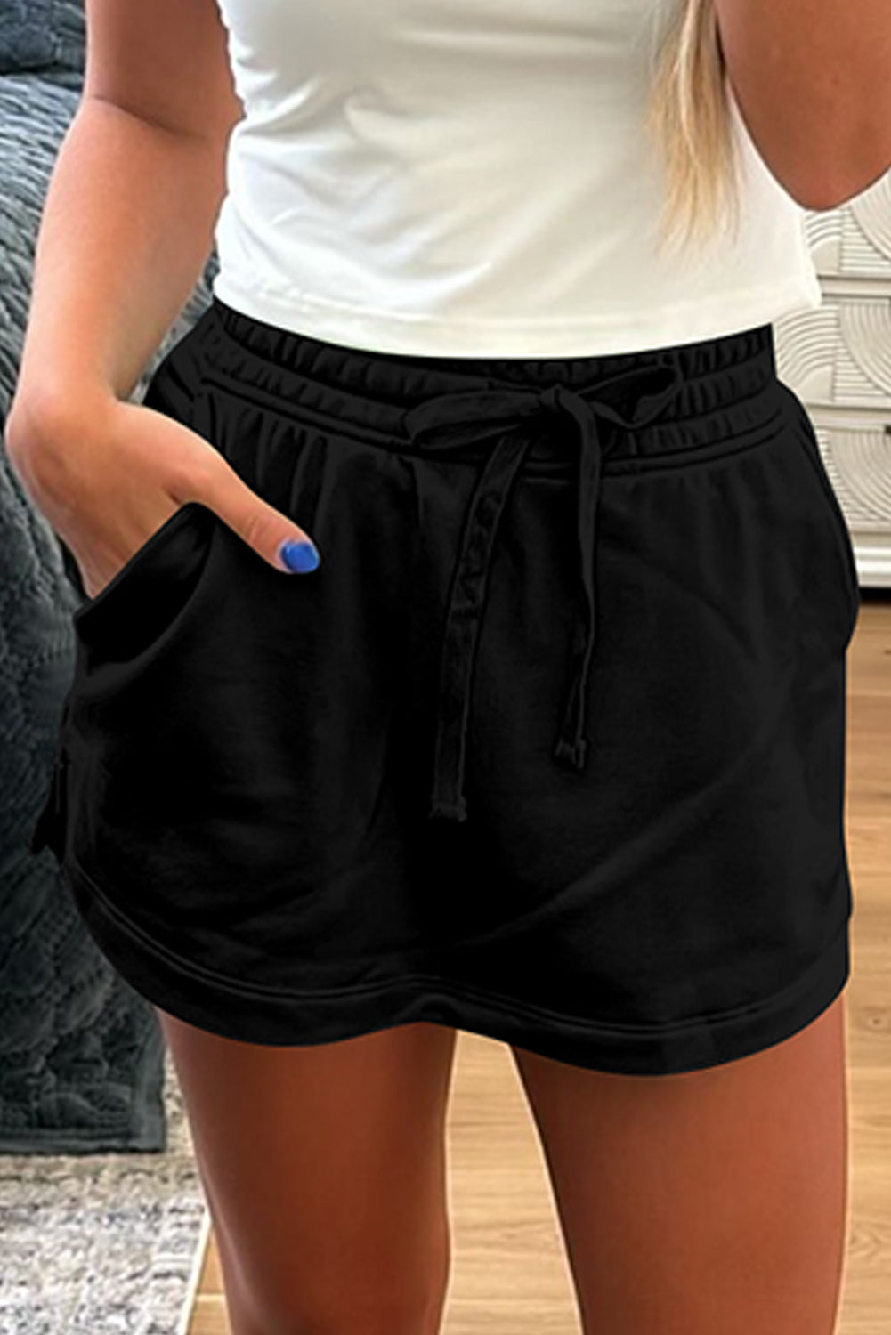 Light Green French Terry Drawstring Mini Skort with Pockets