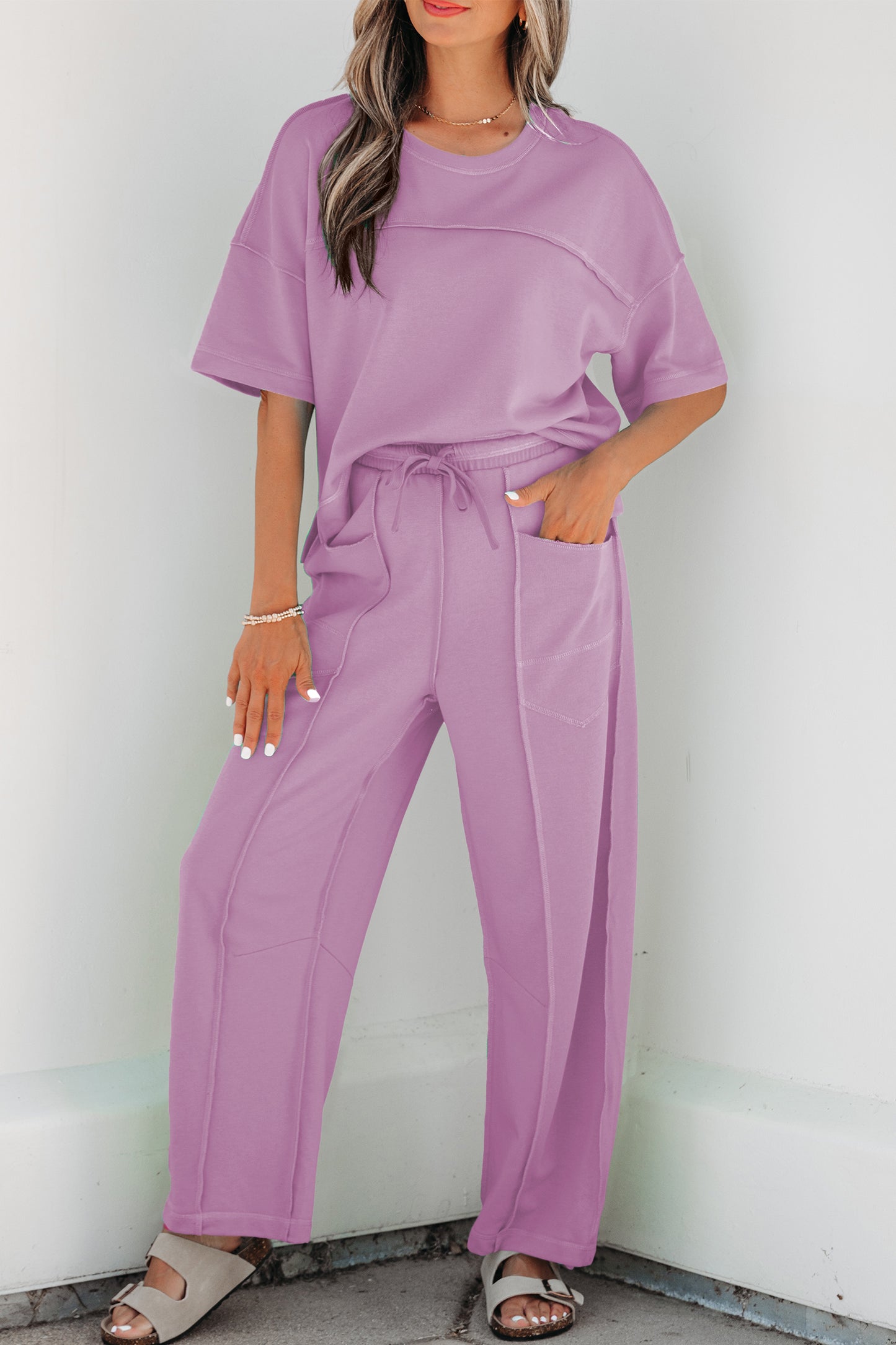 Mint Green Drop Shoulder Boxy Tee and Barrel Pants Set